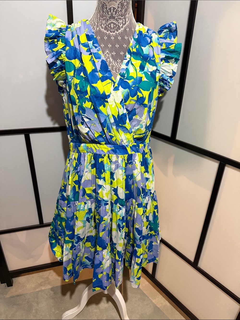 Taylor Blue & Lime Floral Mini Dress